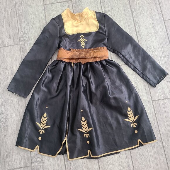 Disney Frozen Anna Costume Dress Black & Gold with Brown Belt Size 4–6X - Picture 4 of 10